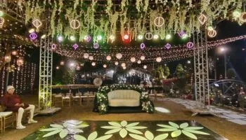 Traditional mandap setup at Granny's Den marriage garden